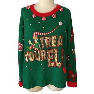 Holiday Time Treat Your Elf Ugly Christmas Sweater Women’s L 12/14